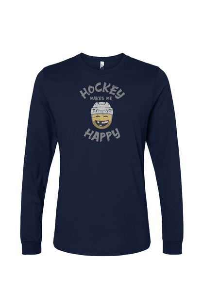 The Benchwarmer Hockey Makes Me Happy Long Sleeve Navy Blue | Barn Garb Hockey Threads