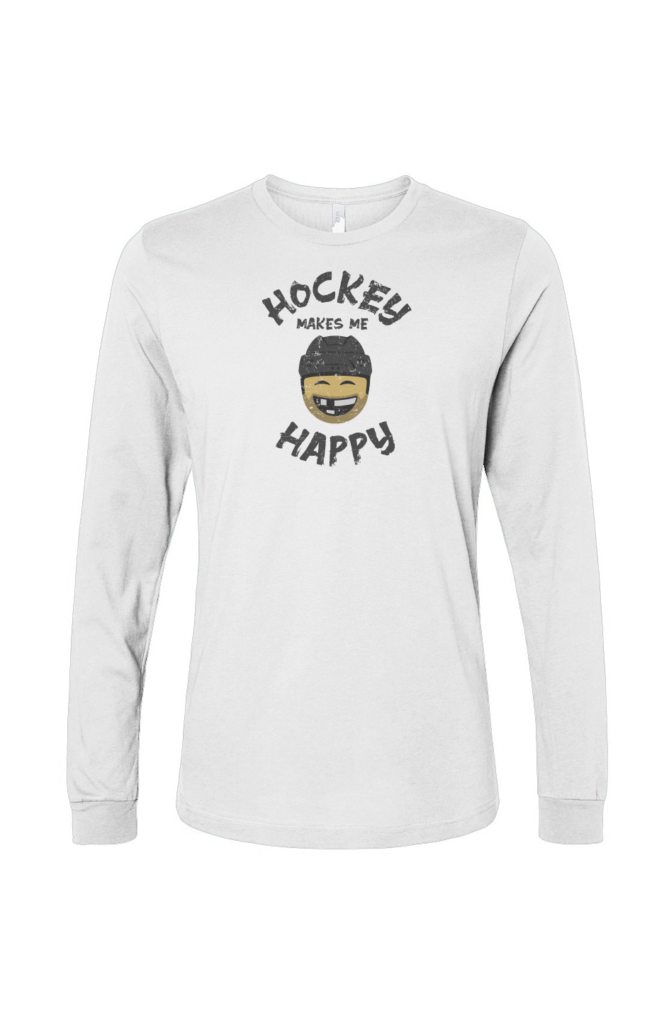 The Benchwarmer Hockey Makes Me Happy Long Sleeve White | Barn Garb Hockey Threads