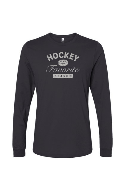The Benchwarmer Hockey is My Favorite Season Long Sleeve Charcoal | Barn Garb Hockey Threads