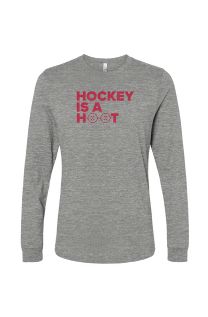 The Benchwarmer Hockey is a Hoot Long Sleeve Grey | Barn Garb Hockey Threads