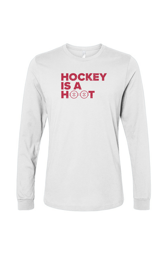 The Benchwarmer Hockey is a Hoot Long Sleeve White | Barn Garb Hockey Threads