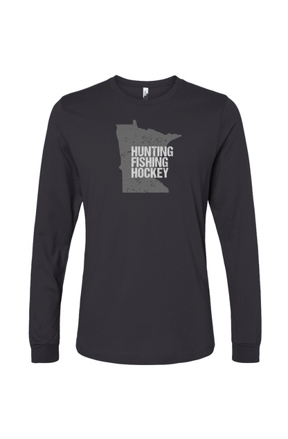 The Benchwarmer Hunting Fishing Hockey Long Sleeve Charcoal | Barn Garb Hockey Threads