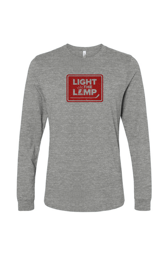 The Benchwarmer Light the Lamp Badge Long Sleeve Grey | Barn Garb Hockey Threads