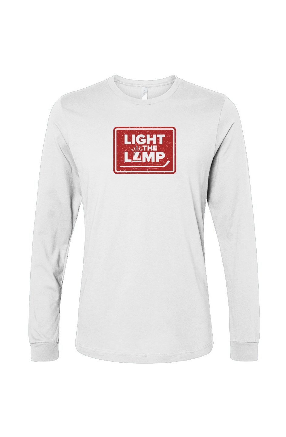 The Benchwarmer Light the Lamp Badge Long Sleeve White | Barn Garb Hockey Threads