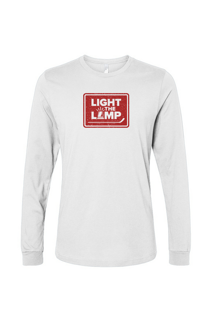 The Benchwarmer Light the Lamp Badge Long Sleeve White | Barn Garb Hockey Threads