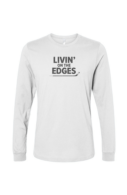 The Benchwarmer Livin' on the Edges Long Sleeve White | Barn Garb Hockey Threads