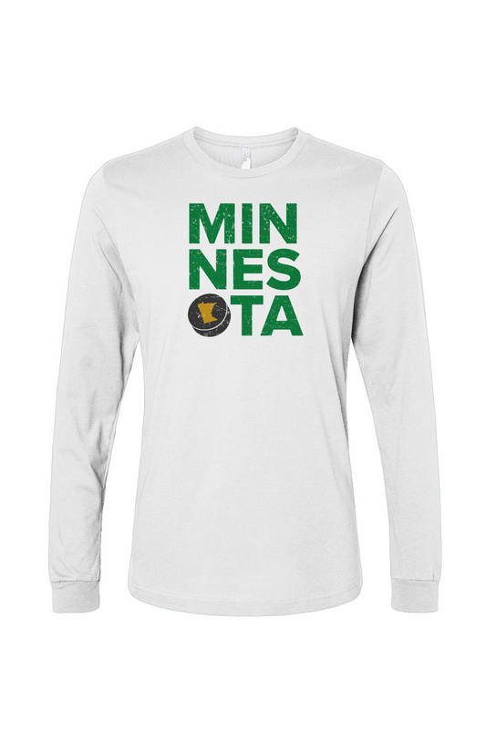 The Benchwarmer Minnesota Puck Long Sleeve White | Barn Garb Hockey Threads