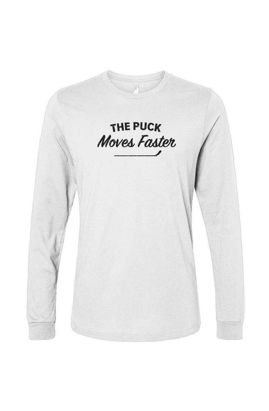 The Benchwarmer Puck Moves Faster Long Sleeve White | Barn Garb Hockey Threads