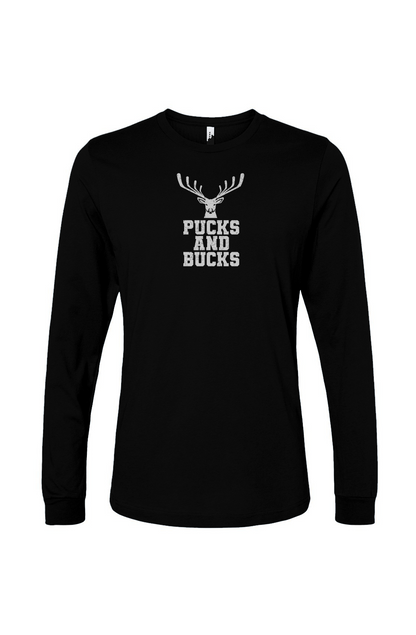 The Benchwarmer Pucks And Bucks Stacked Long Sleeve Black | Barn Garb Hockey Threads