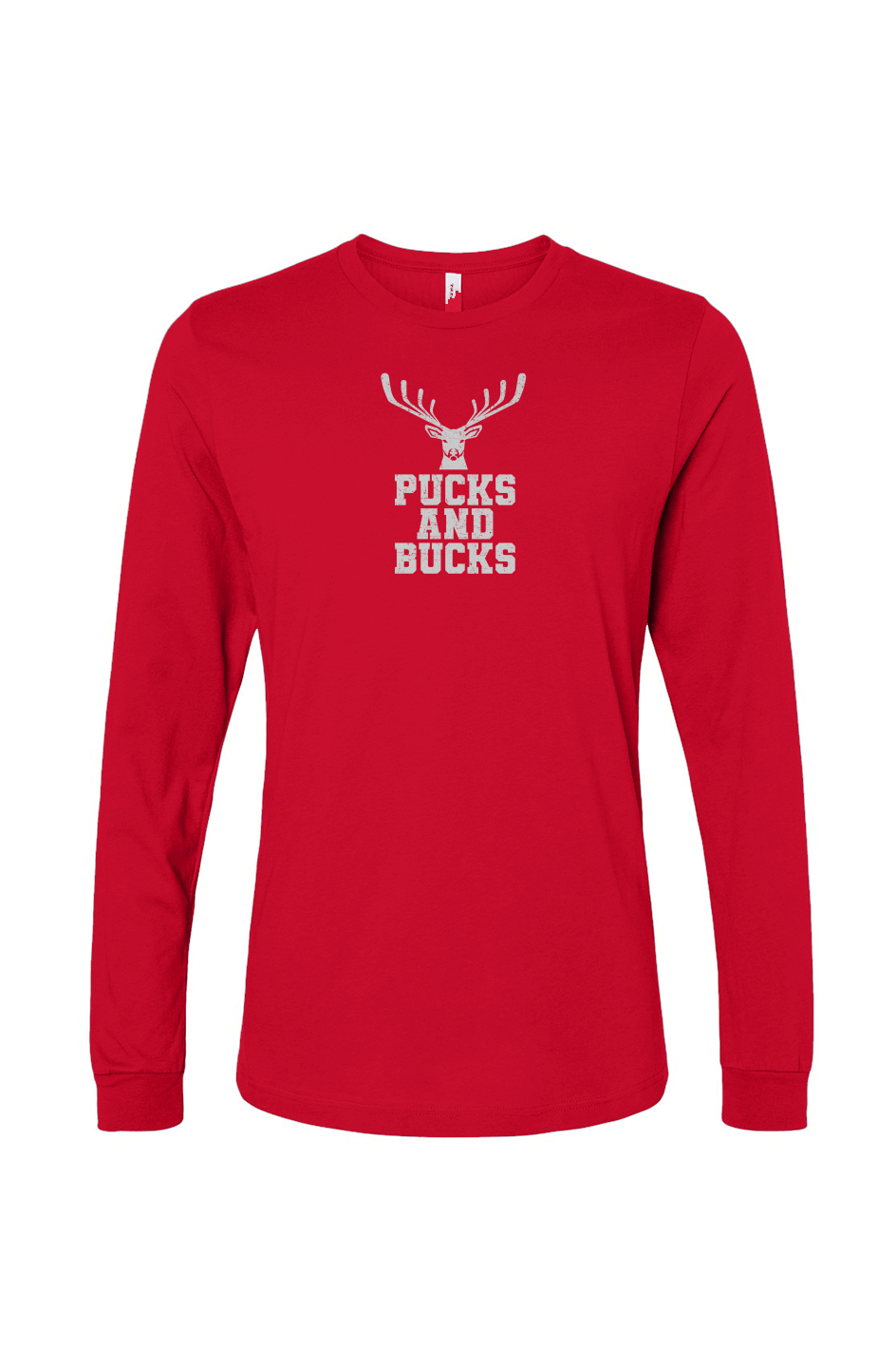 The Benchwarmer Pucks And Bucks Stacked Long Sleeve Red | Barn Garb Hockey Threads