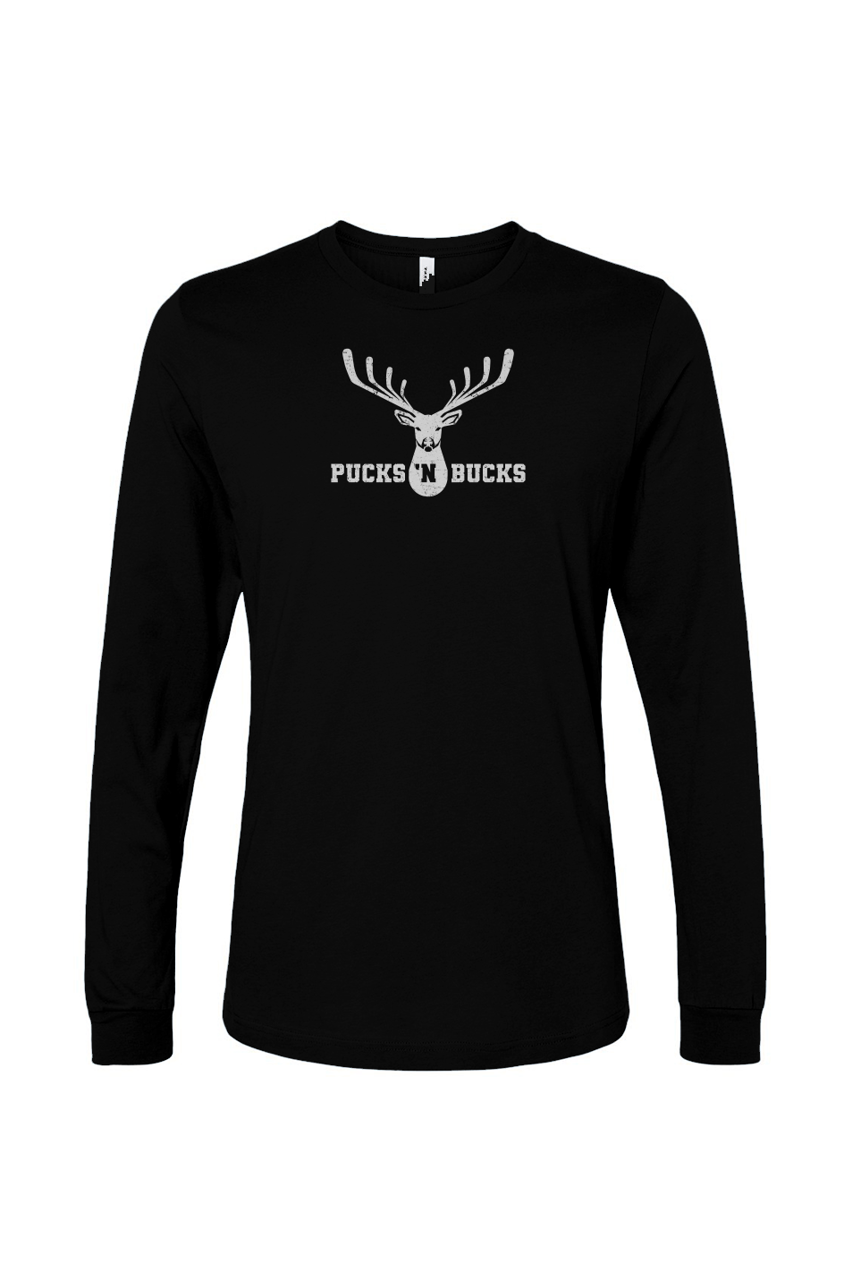 The Benchwarmer Pucks N Bucks Crest Long Sleeve Black | Barn Garb Hockey Threads
