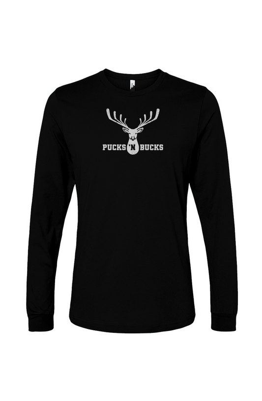 The Benchwarmer Pucks N Bucks Crest Long Sleeve Black | Barn Garb Hockey Threads