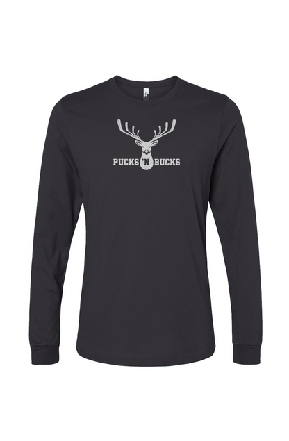 The Benchwarmer Pucks N Bucks Crest Long Sleeve Charcoal | Barn Garb Hockey Threads