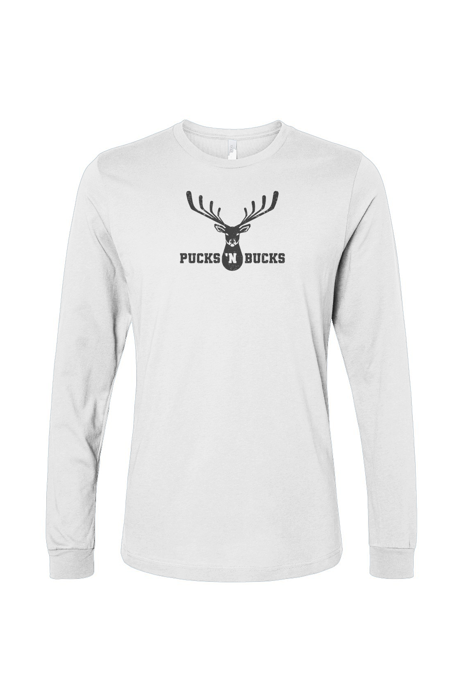 The Benchwarmer Pucks N Bucks Crest Long Sleeve White | Barn Garb Hockey Threads