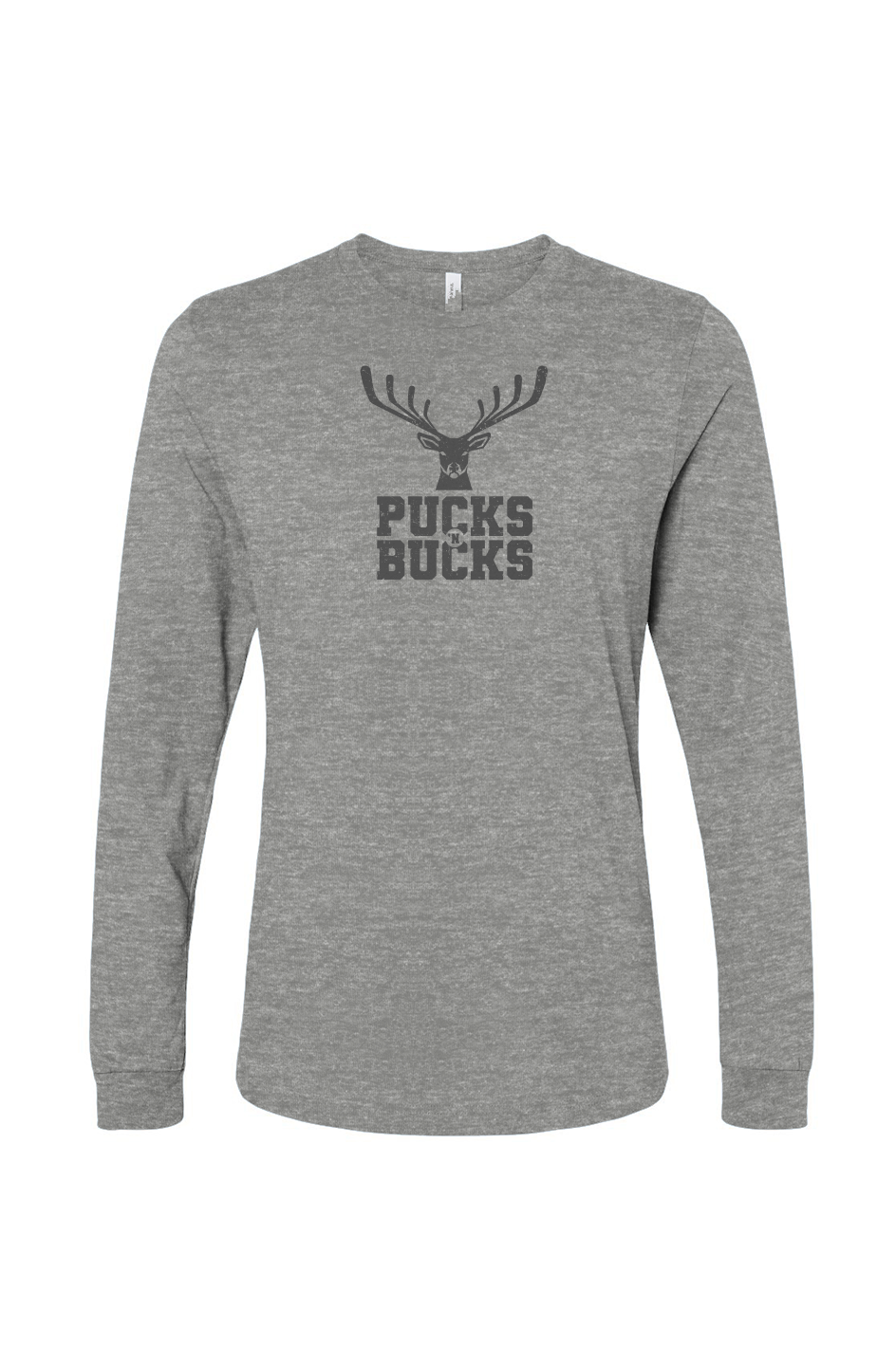 The Benchwarmer Pucks N Bucks Long Sleeve Grey | Barn Garb Hockey Threads
