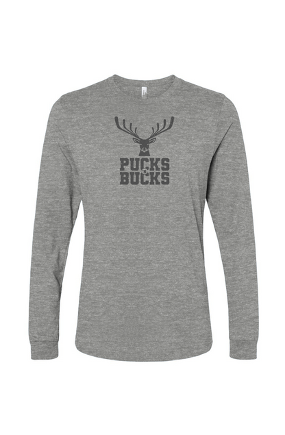 The Benchwarmer Pucks N Bucks Long Sleeve Grey | Barn Garb Hockey Threads