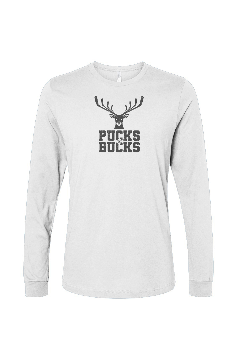 The Benchwarmer Pucks N Bucks Long Sleeve White | Barn Garb Hockey Threads