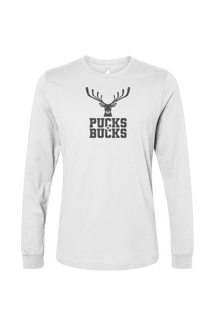 The Benchwarmer Pucks N Bucks Long Sleeve White | Barn Garb Hockey Threads