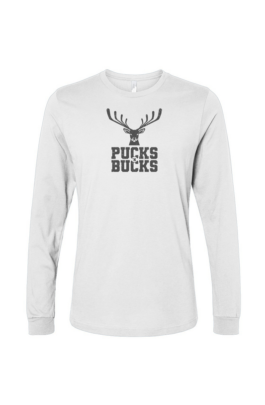 The Benchwarmer Pucks N Bucks Long Sleeve White | Barn Garb Hockey Threads