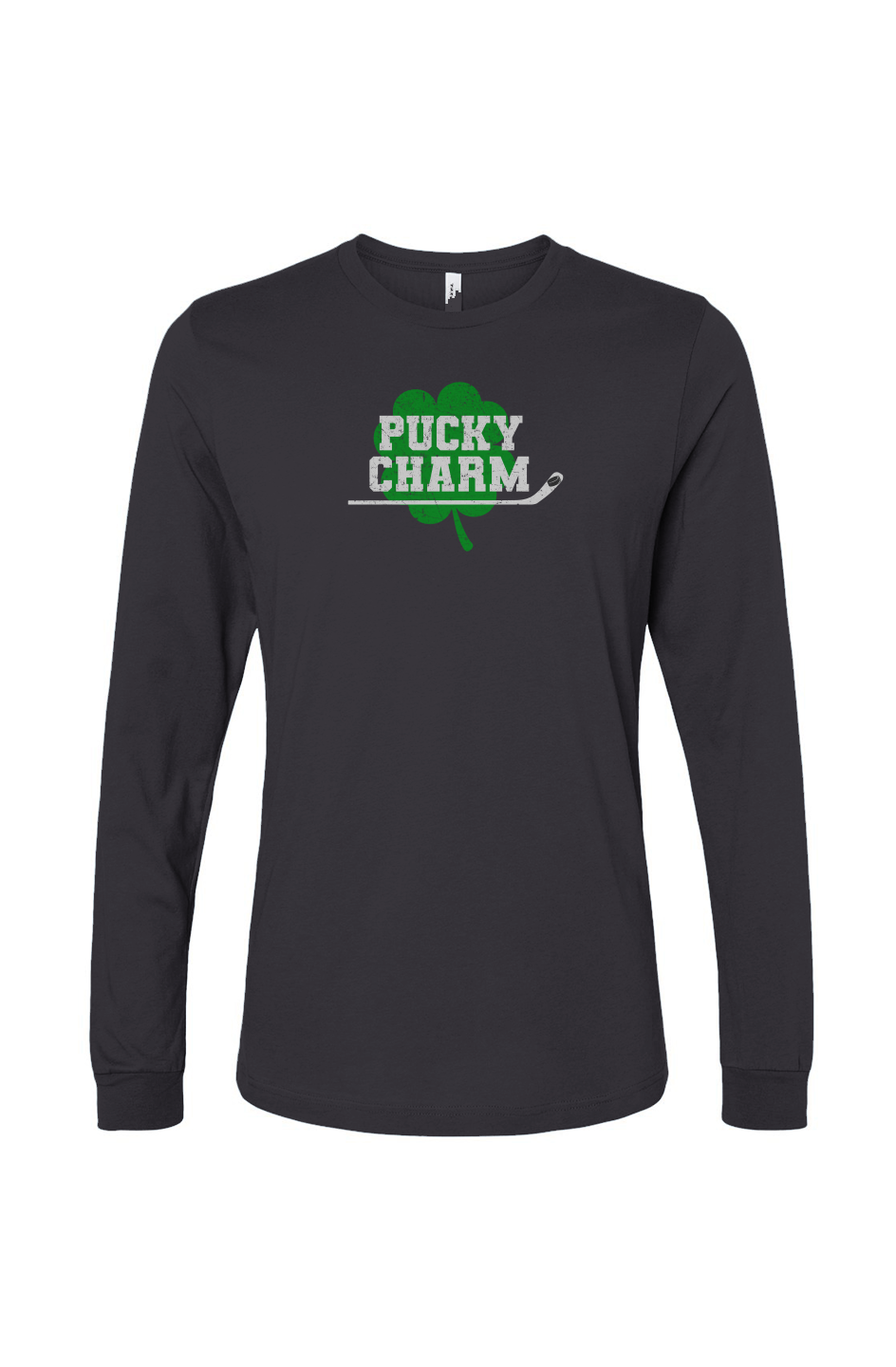 The Benchwarmer Pucky Charm Long Sleeve Charcoal | Barn Garb Hockey Threads