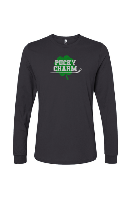 The Benchwarmer Pucky Charm Long Sleeve Charcoal | Barn Garb Hockey Threads