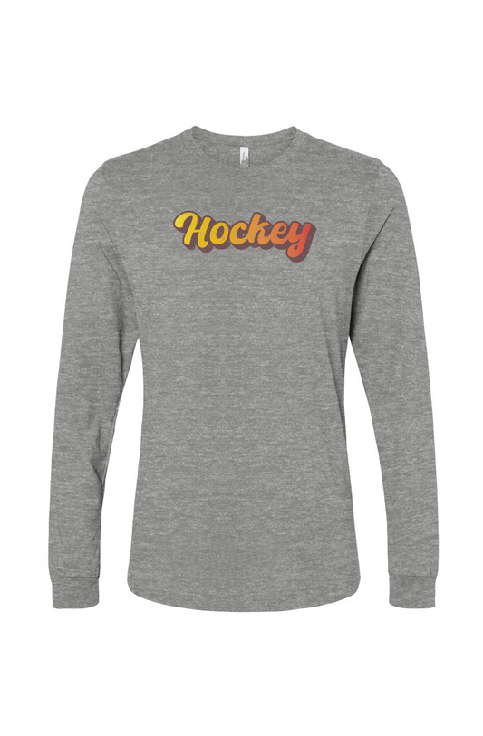 The Benchwarmer Retro Hockey Long Sleeve Grey | Barn Garb Hockey Threads