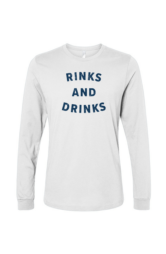 The Benchwarmer Rinks and Drinks Long Sleeve White | Barn Garb Hockey Threads