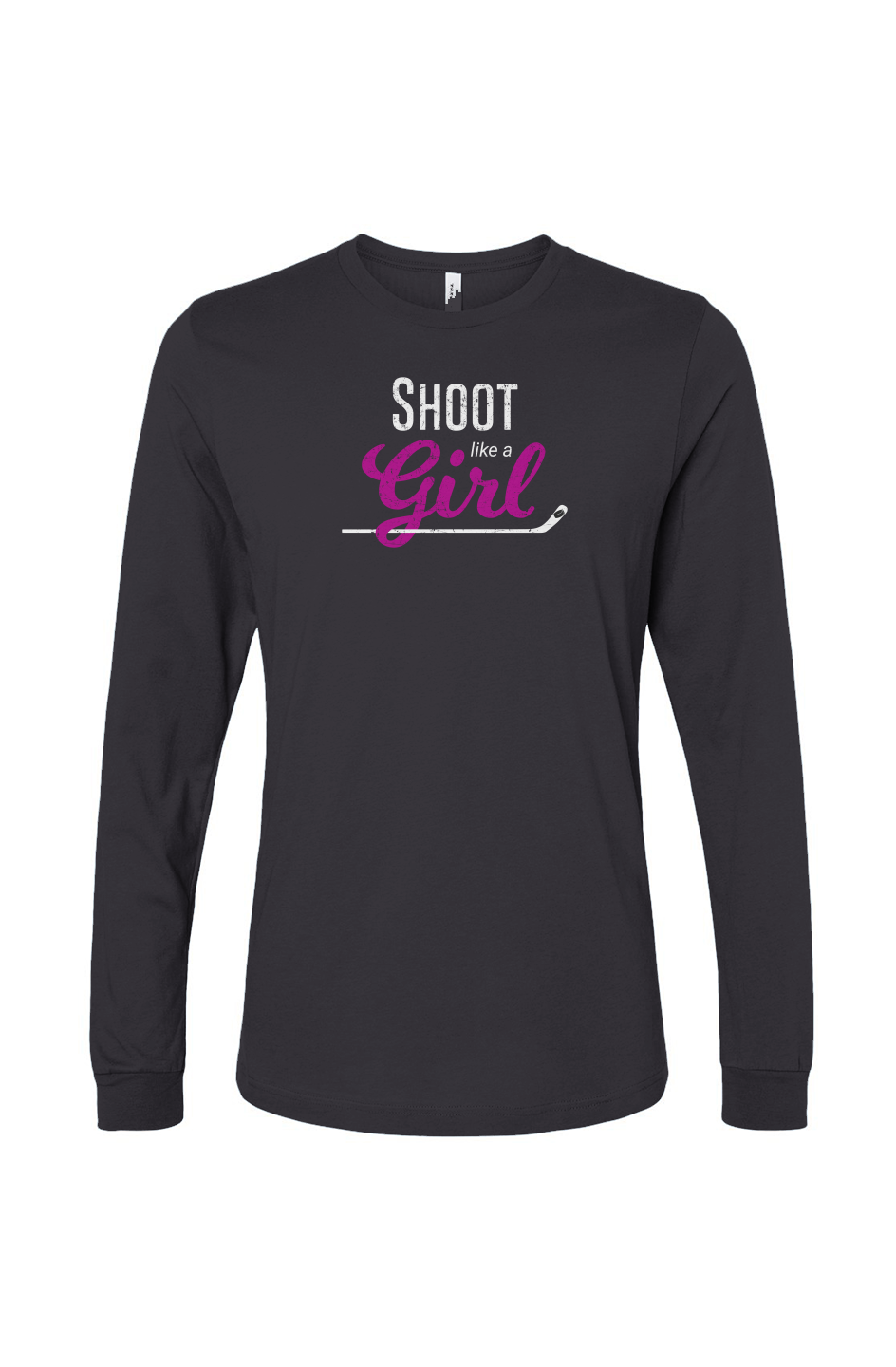 The Benchwarmer Shoot Like A Girl Long Sleeve Charcoal | Barn Garb Hockey Threads