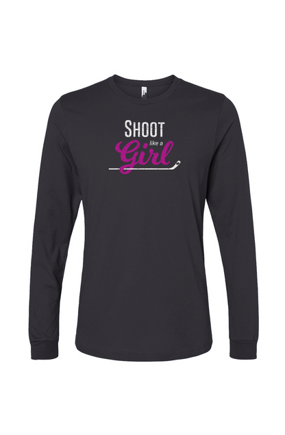 The Benchwarmer Shoot Like A Girl Long Sleeve Charcoal | Barn Garb Hockey Threads