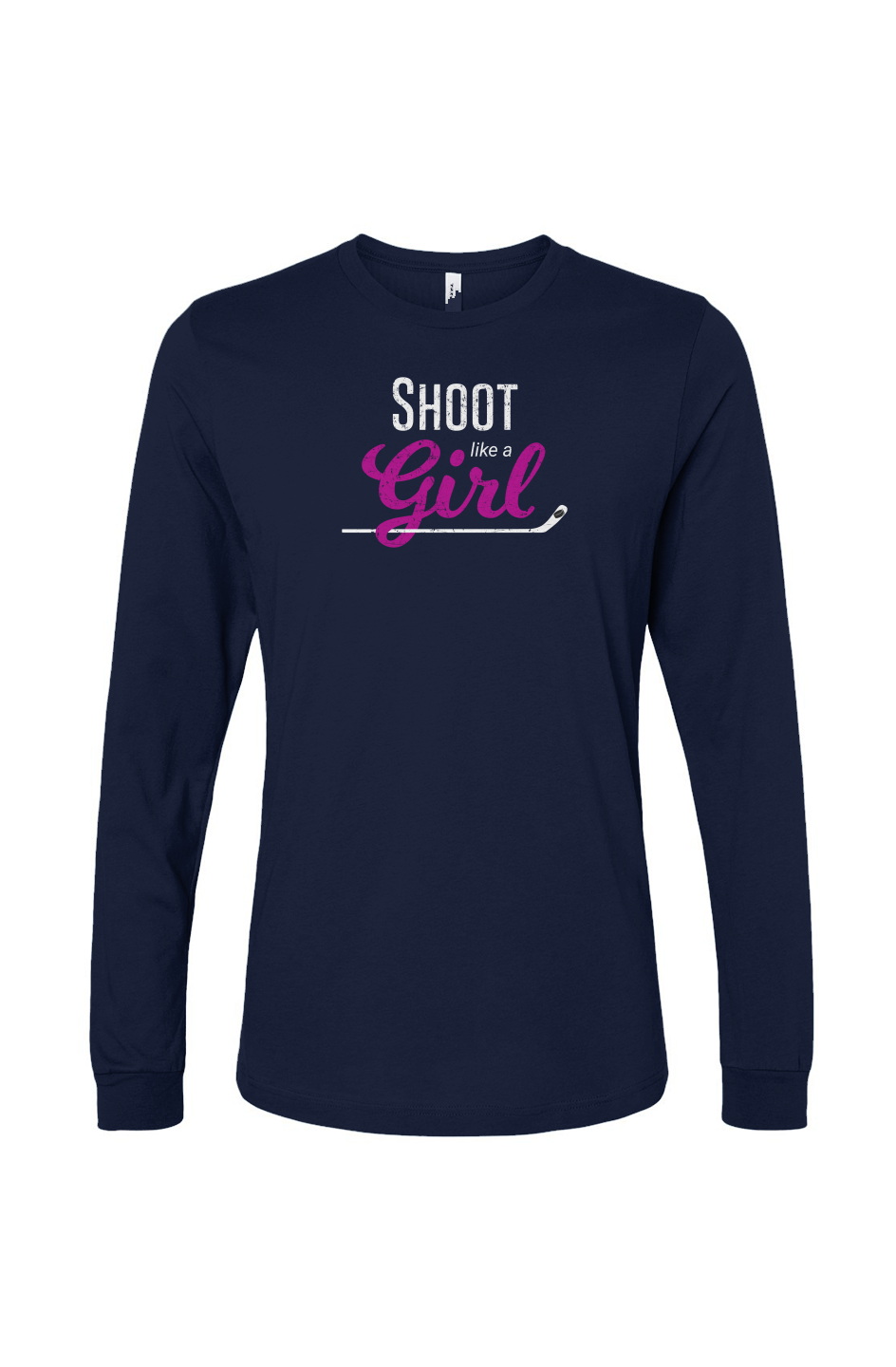 The Benchwarmer Shoot Like A Girl Long Sleeve Navy Blue | Barn Garb Hockey Threads