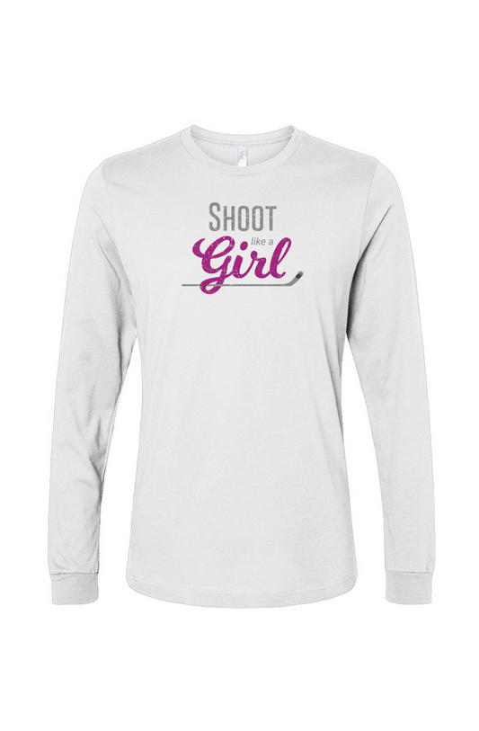 The Benchwarmer Shoot Like A Girl Long Sleeve White | Barn Garb Hockey Threads
