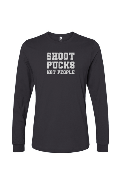 The Benchwarmer Shoot Pucks Not People Long Sleeve Charcoal | Barn Garb Hockey Threads