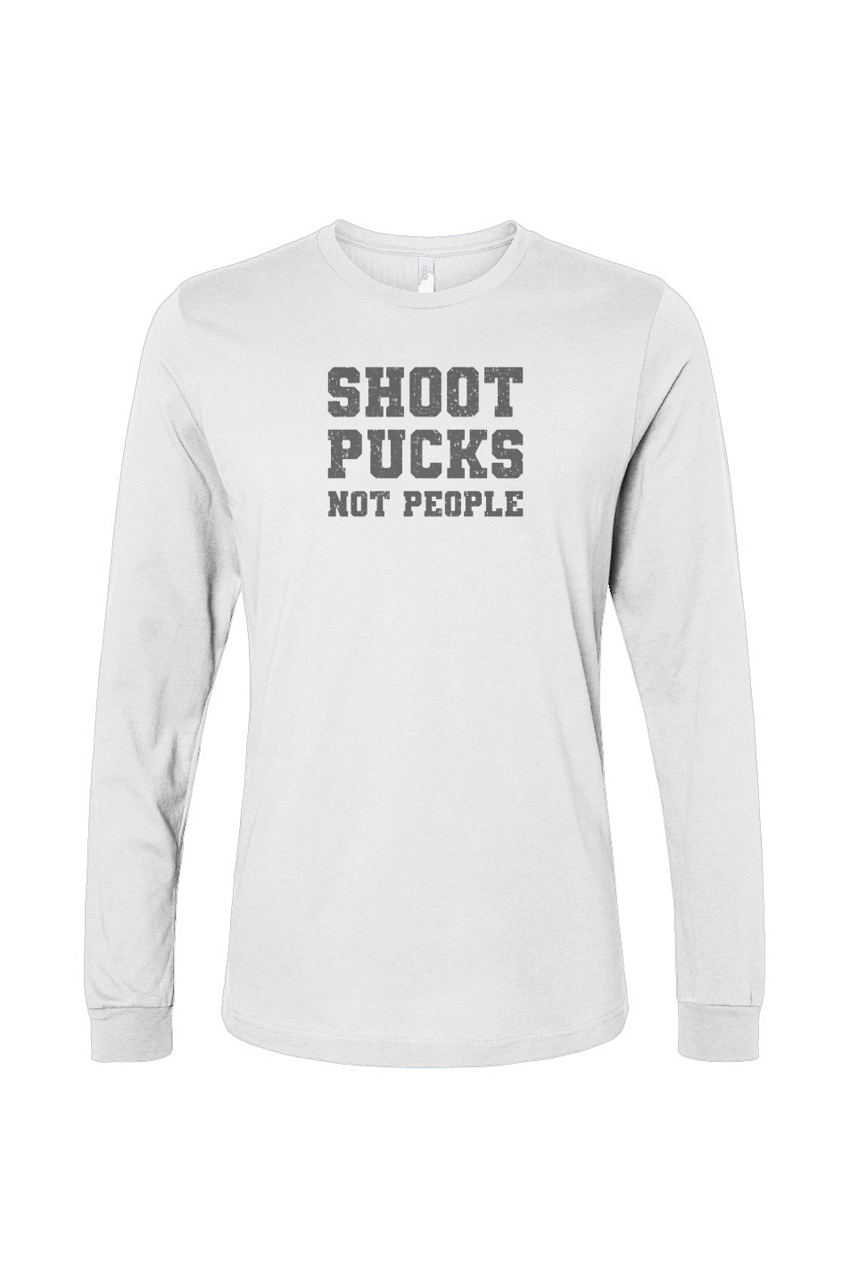 The Benchwarmer Shoot Pucks Not People Long Sleeve White | Barn Garb Hockey Threads