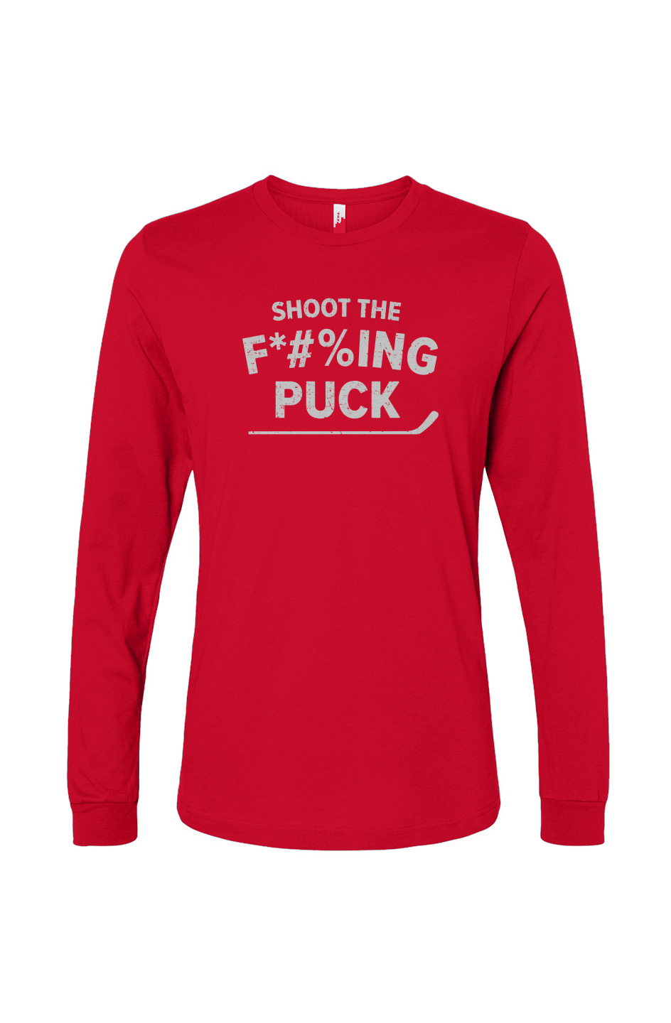 The Benchwarmer Shoot the F*#%ing Puck Long Sleeve Red | Barn Garb Hockey Threads
