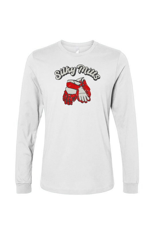 The Benchwarmer Silky Mitts Long Sleeve White | Barn Garb Hockey Threads