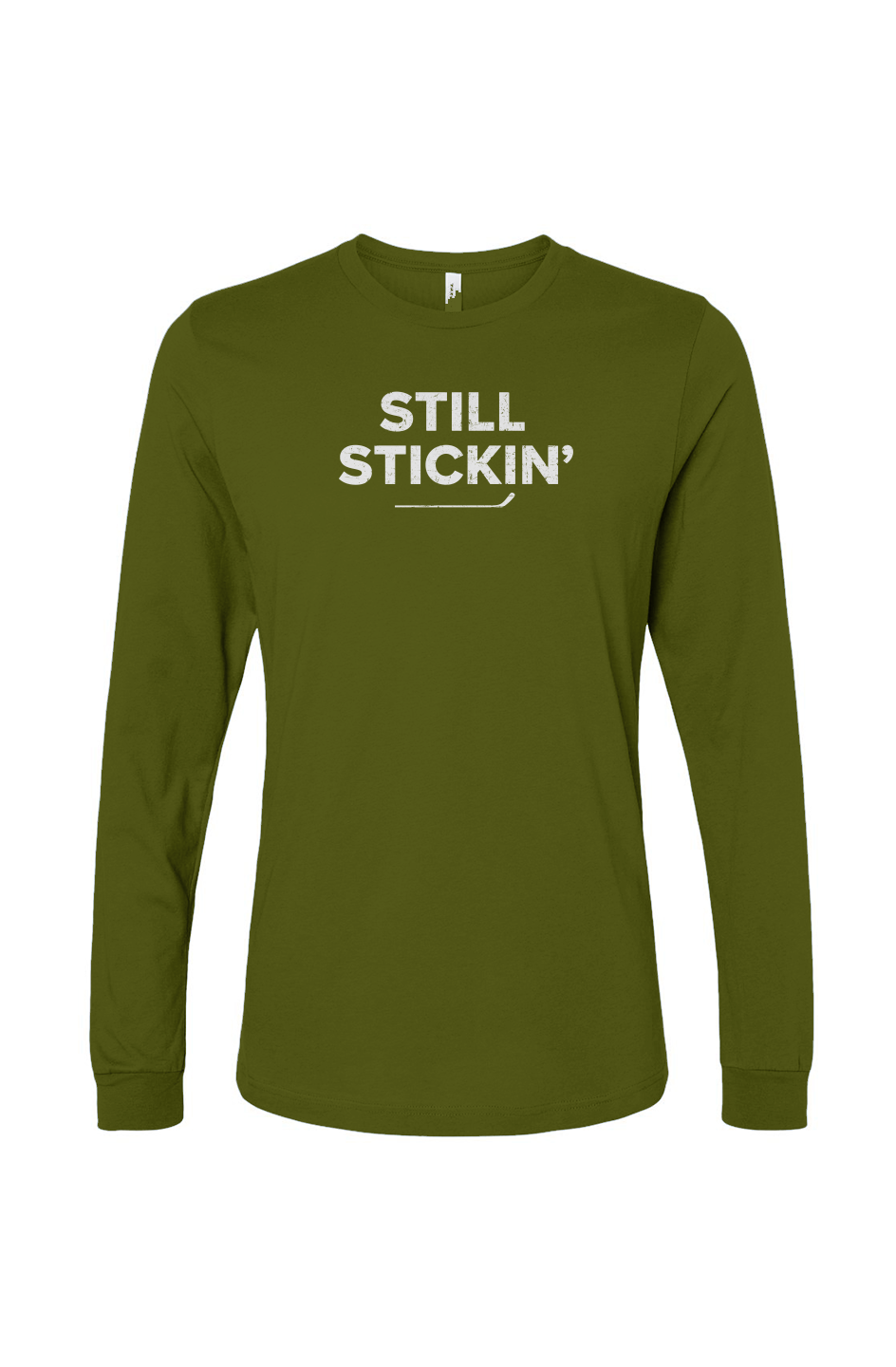 The Benchwarmer Still Stickin' Long Sleeve Military Green | Barn Garb Hockey Threads