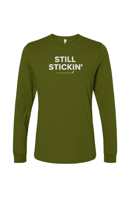 The Benchwarmer Still Stickin' Long Sleeve Military Green | Barn Garb Hockey Threads