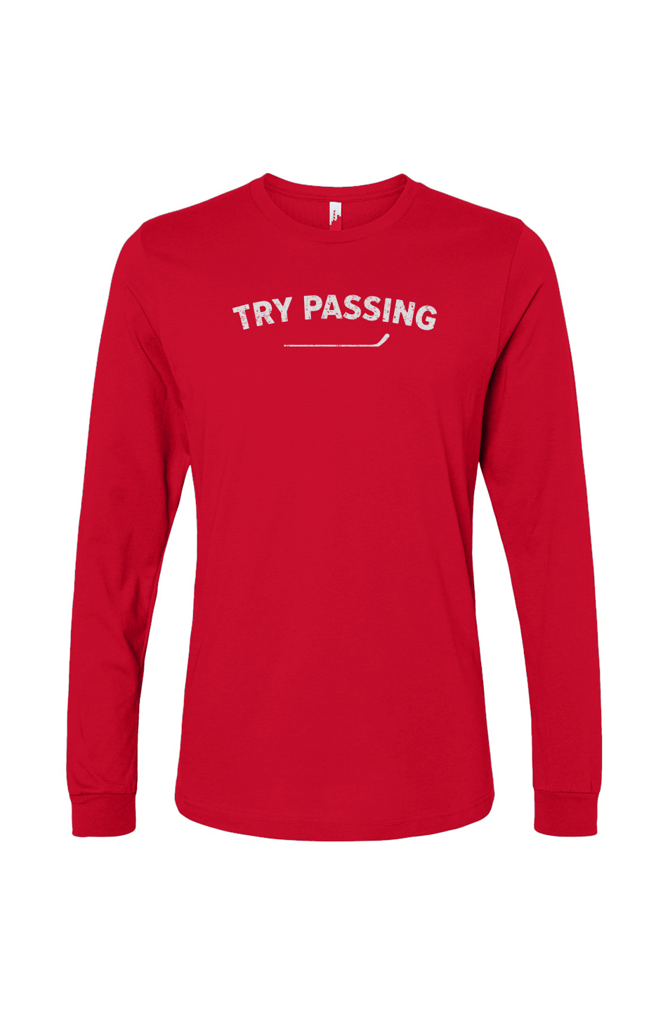 The Benchwarmer Try Passing Long Sleeve Red | Barn Garb Hockey Threads