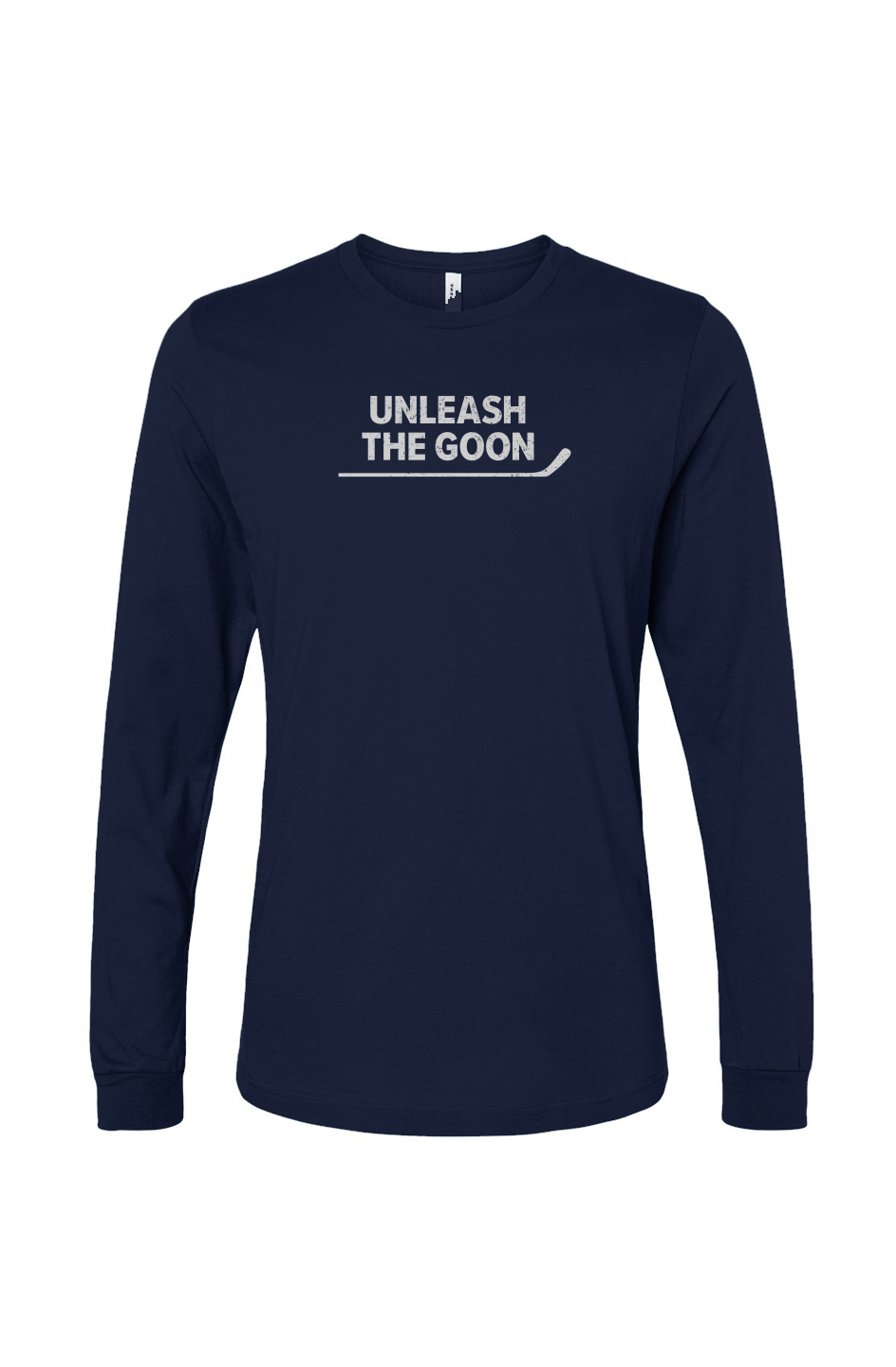 The Benchwarmer Unleash the Goon Long Sleeve Navy Blue | Barn Garb Hockey Threads