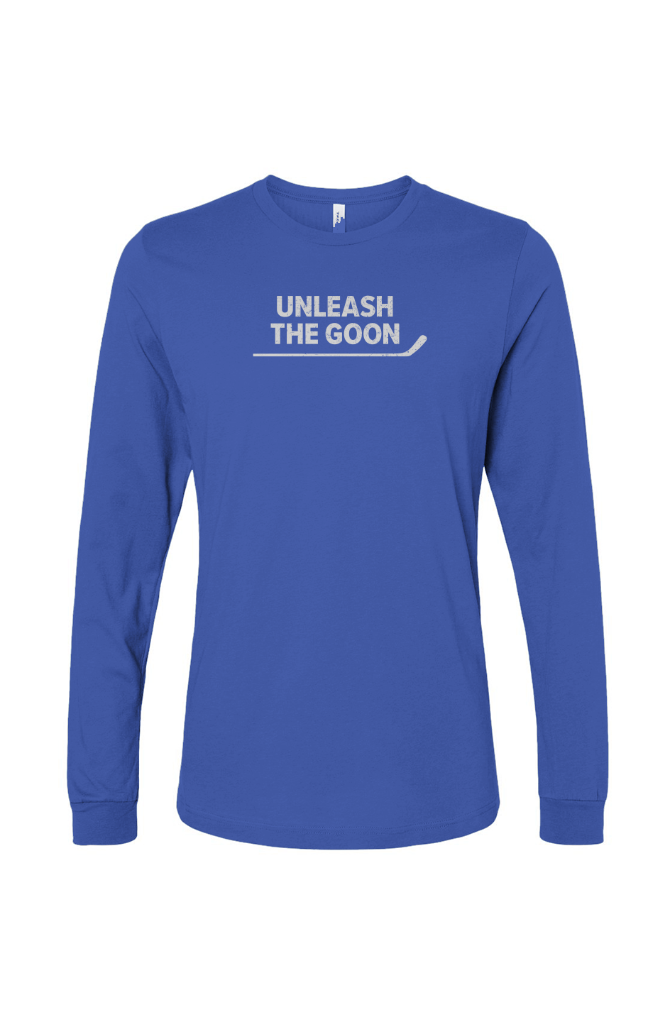 The Benchwarmer Unleash the Goon Long Sleeve Royal Blue | Barn Garb Hockey Threads