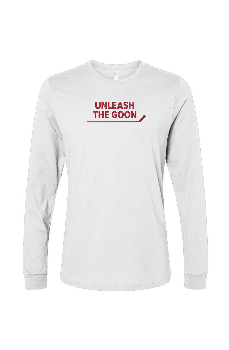 The Benchwarmer Unleash the Goon Long Sleeve White | Barn Garb Hockey Threads
