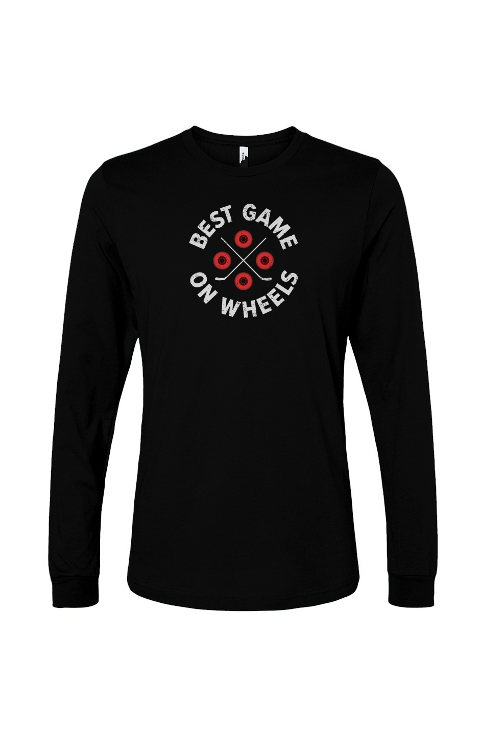 The Benchwarmer Wheels and Sticks Long Sleeve Black | Barn Garb Hockey Threads