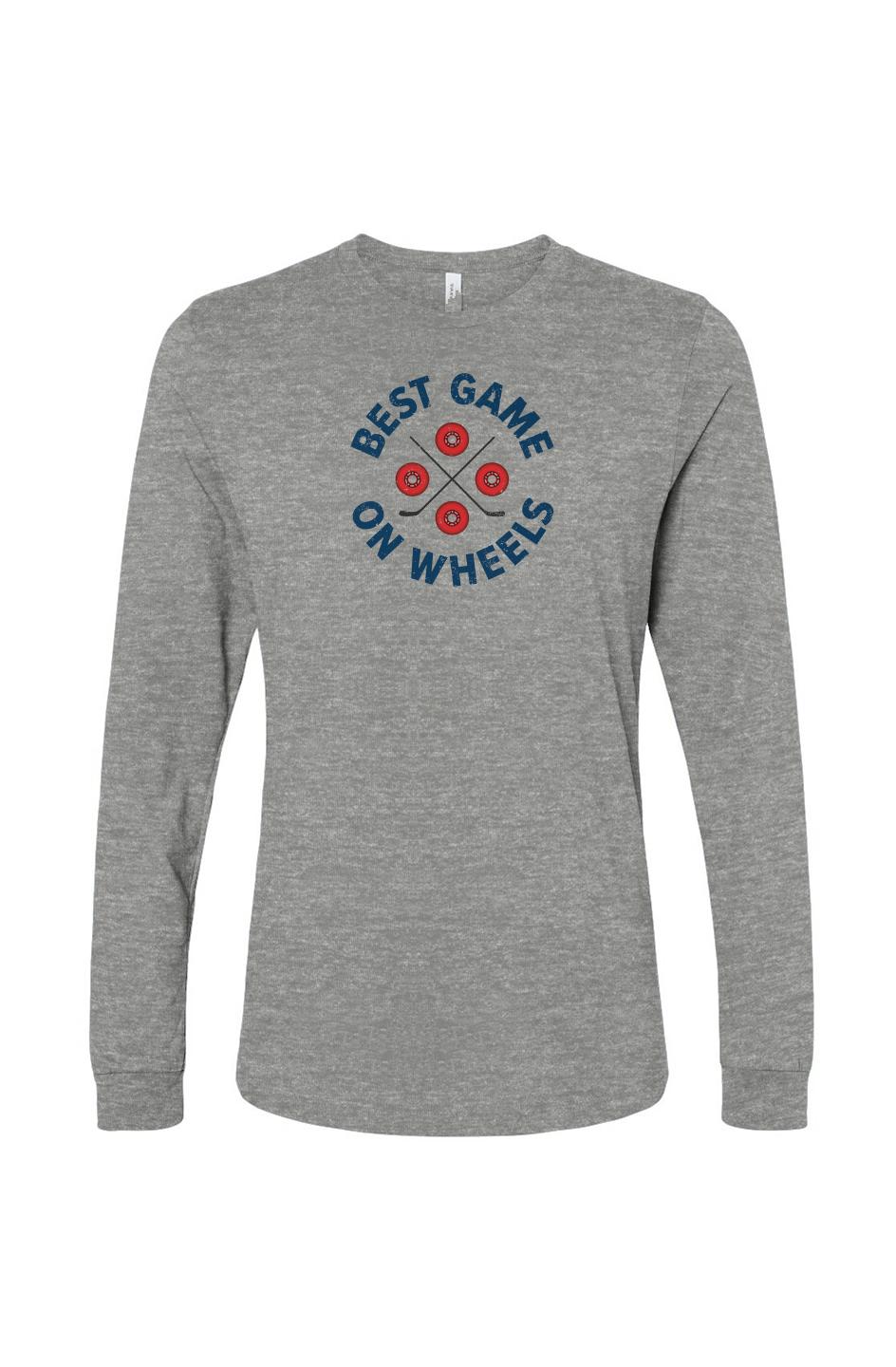 The Benchwarmer Wheels and Sticks Long Sleeve Grey | Barn Garb Hockey Threads
