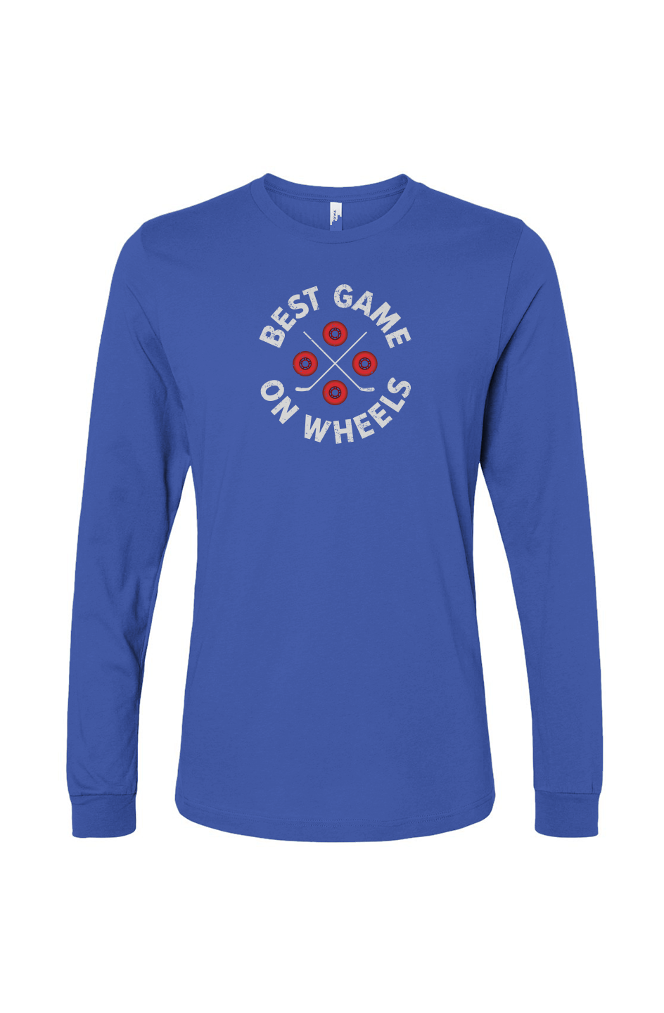 The Benchwarmer Wheels and Sticks Long Sleeve Royal Blue | Barn Garb Hockey Threads