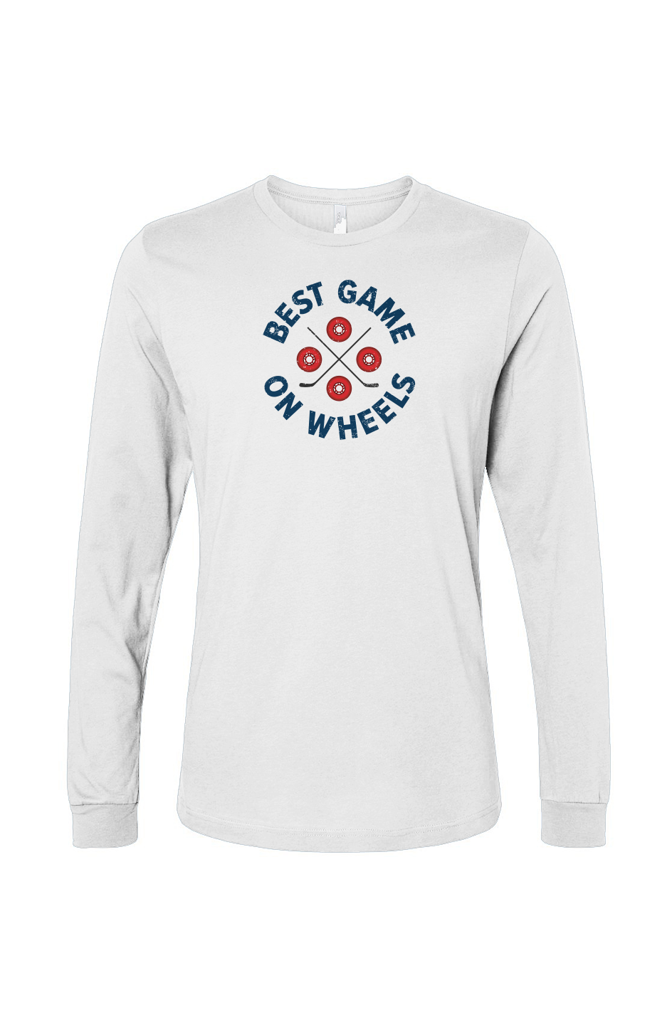 The Benchwarmer Wheels and Sticks Long Sleeve White | Barn Garb Hockey Threads
