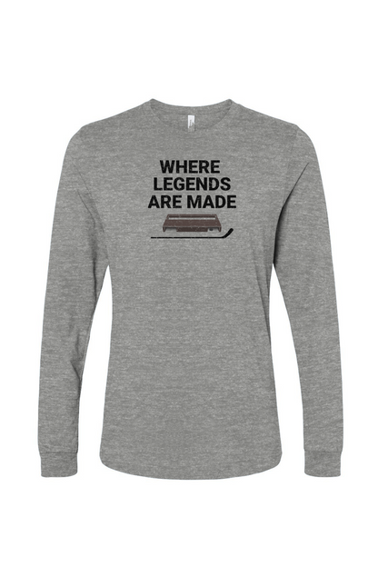 The Benchwarmer Where Legends Are Made Long Sleeve Grey | Barn Garb Hockey Threads