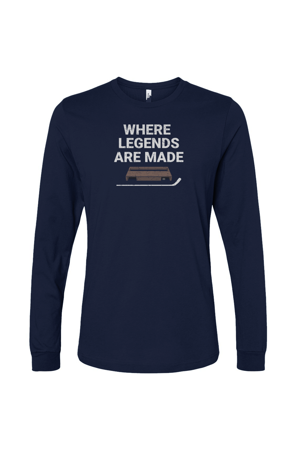 The Benchwarmer Where Legends Are Made Long Sleeve Navy | Barn Garb Hockey Threads