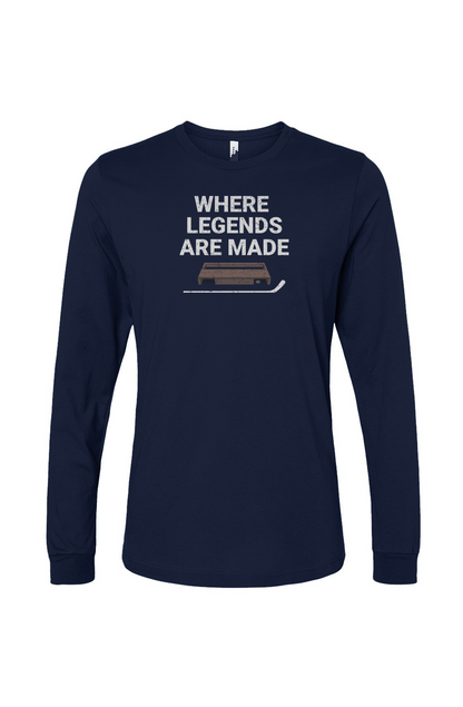 The Benchwarmer Where Legends Are Made Long Sleeve Navy | Barn Garb Hockey Threads