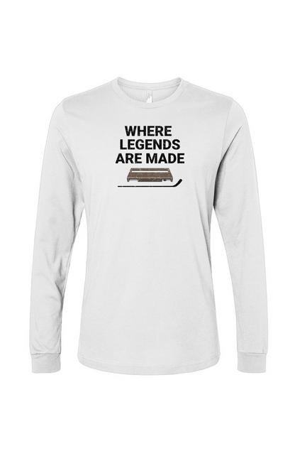 The Benchwarmer Where Legends Are Made Long Sleeve White | Barn Garb Hockey Threads