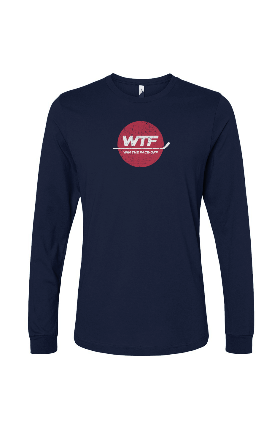 The Benchwarmer Win the Faceoff Long Sleeve Navy Blue | Barn Garb Hockey Threads